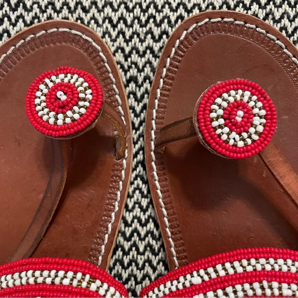 Boho Rafiki Red Beaded Sandals Sz-40/9 - Picture 2 of 8